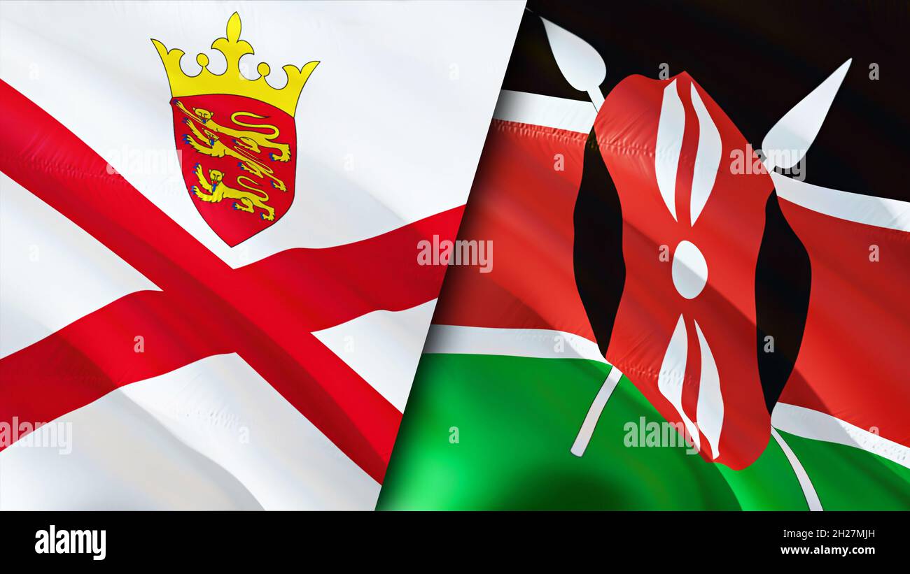 Jersey and Kenya flags. 3D Waving flag design. Kenya Jersey flag