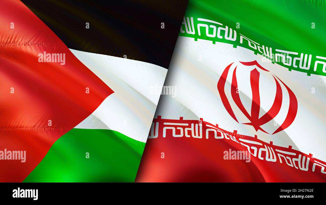 Palestine and Iran flags. 3D Waving flag design. Palestine Iran flag