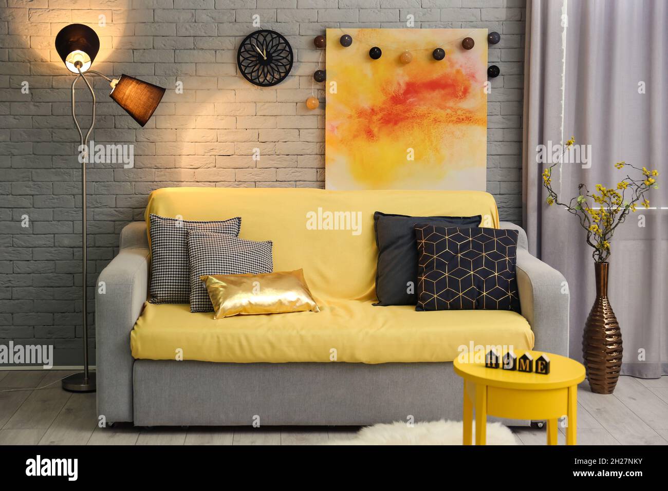 Modern room interior with cozy sofa Stock Photo Alamy