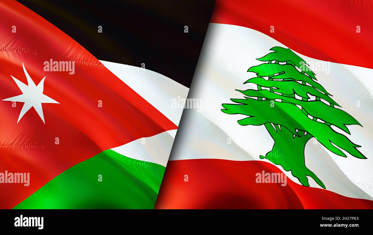 Jordan and Lebanon flags. 3D Waving flag design. Lebanon Jordan flag,  picture, wallpaper. Jordan vs Lebanon image,3D rendering. Jordan Lebanon  relatio Stock Photo - Alamy