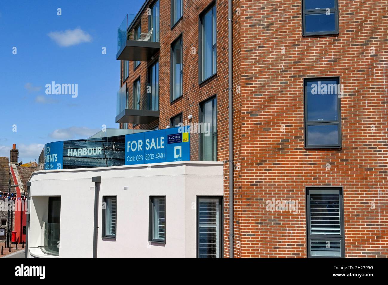 Poole, Dorset, England June 2021 Exterior of a block of new flats
