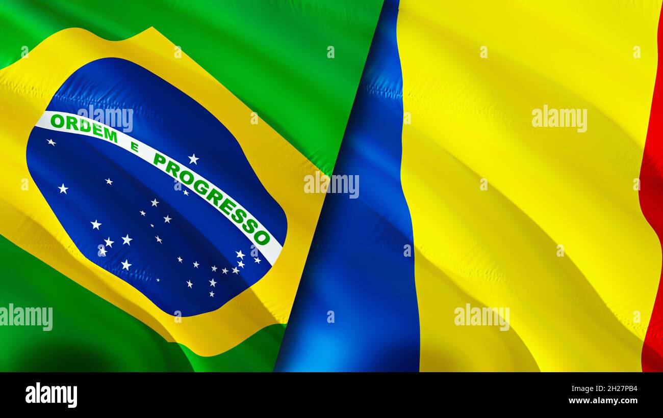 Brazil and Romania flags. 3D Waving flag design. Brazil Romania flag ...