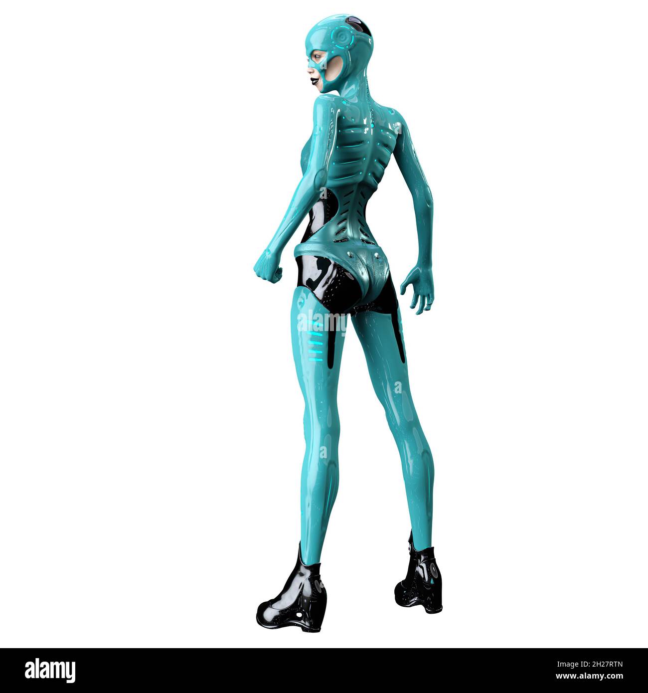 Cyborg woman on isolated white background, 3D Illustration, 3D rendering Stock Photo