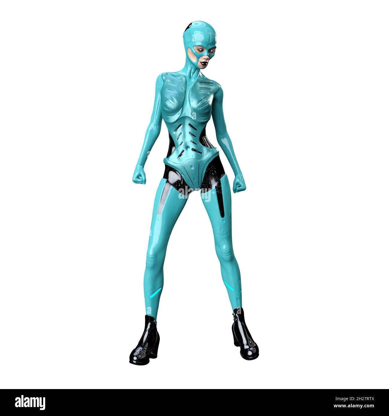 Cyborg woman on isolated white background, 3D Illustration, 3D rendering Stock Photo