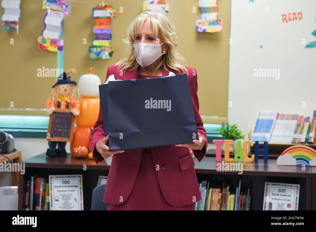 the Bronx, New York, Oct. 20, 2021. First Lady Dr. Jill Biden hands out