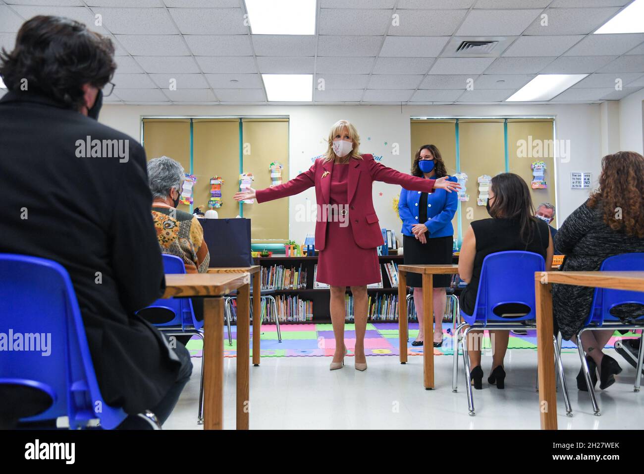 the Bronx, New York, Oct. 20, 2021. First Lady Dr. Jill Biden visits PS