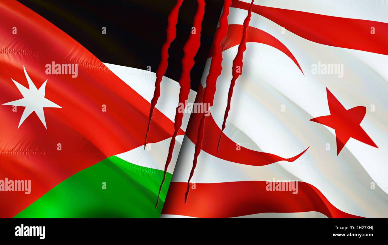 Jordan and Northern Cyprus flags with scar concept. Waving flag,3D  rendering. Northern Cyprus and Jordan conflict concept. Jordan Northern  Cyprus rela Stock Photo - Alamy