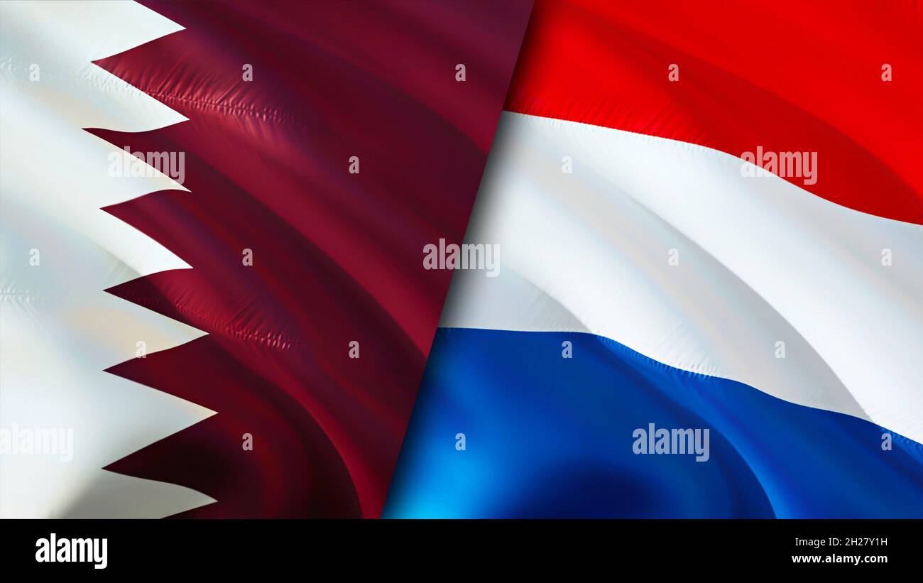 Qatar and Netherlands flags. 3D Waving flag design. Netherlands Qatar flag,  picture, wallpaper. Qatar vs Netherlands image,3D rendering. Qatar Netherl  Stock Photo - Alamy