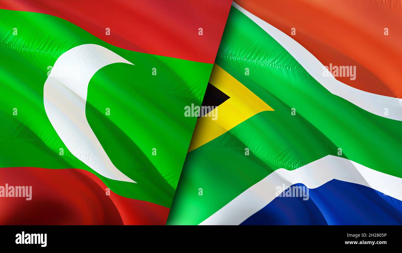 Maldives and South Africa flags. 3D Waving flag design. Maldives South Africa  flag, picture, wallpaper. Maldives vs South Africa image,3D rendering. M  Stock Photo - Alamy