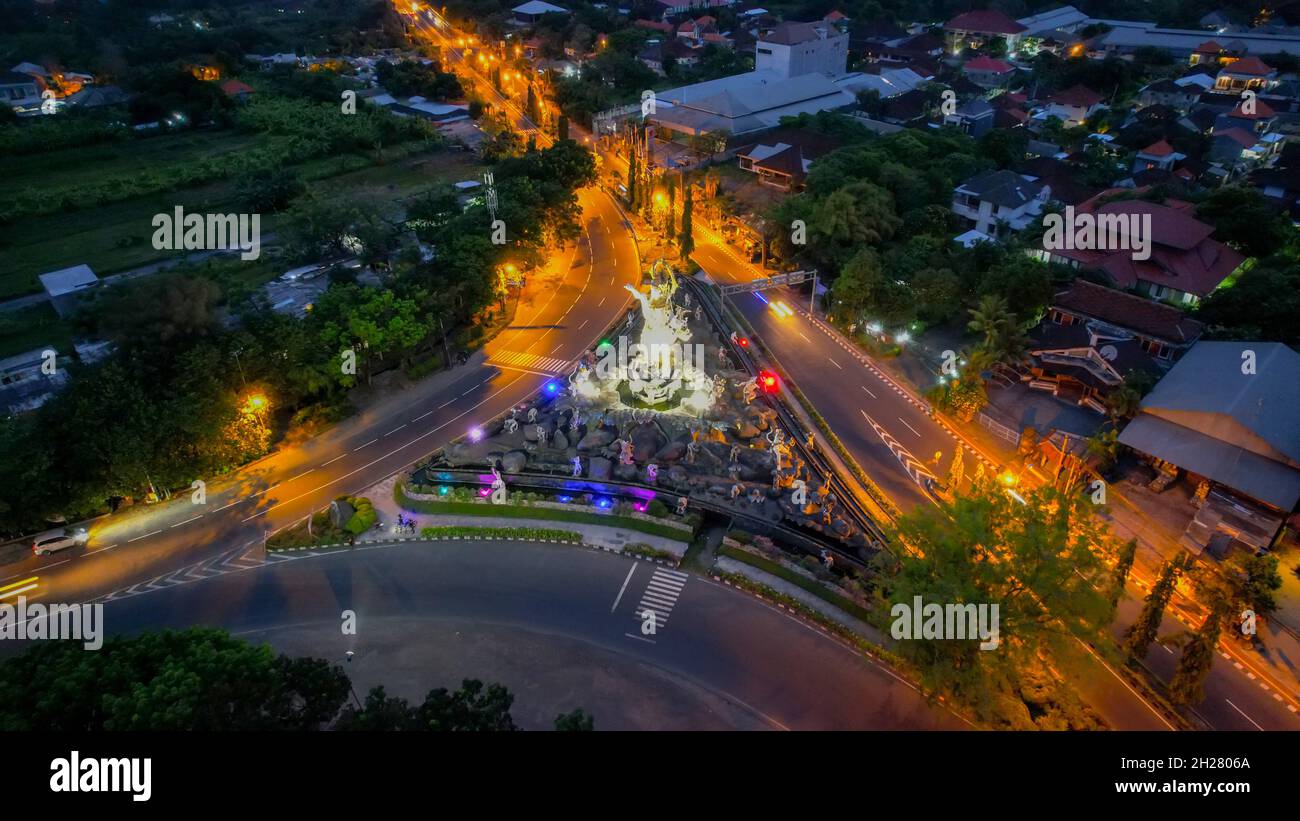 Aerial view of Patung Titi Banda monument in Denpasar, Bali, Indonesia. Denpasar, Indonesia, October 21, 2021 Stock Photo