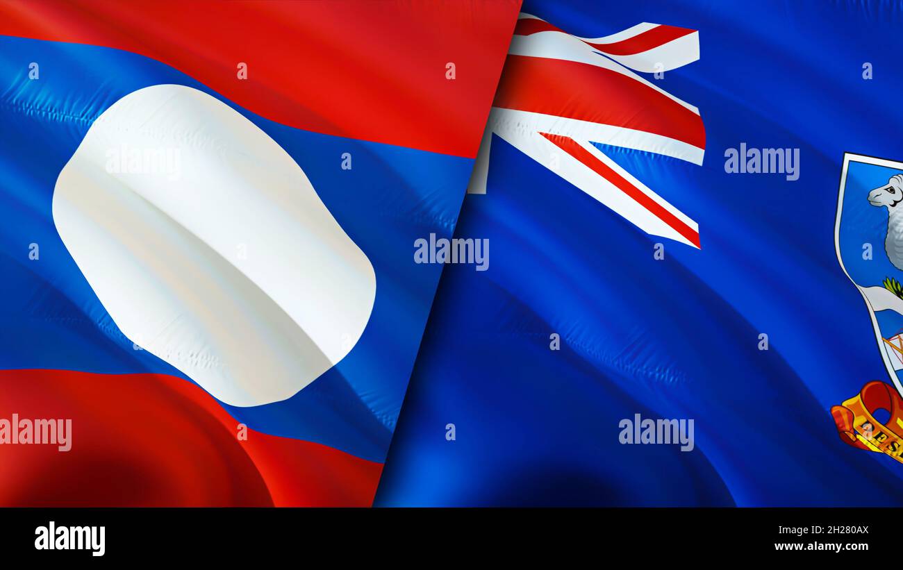 Laos and Falkland Islands flags. 3D Waving flag design. Laos Falkland ...