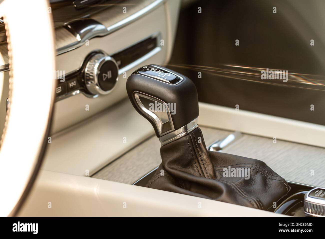Modern automatic gearbox. Close up of the gearbox transmission handle