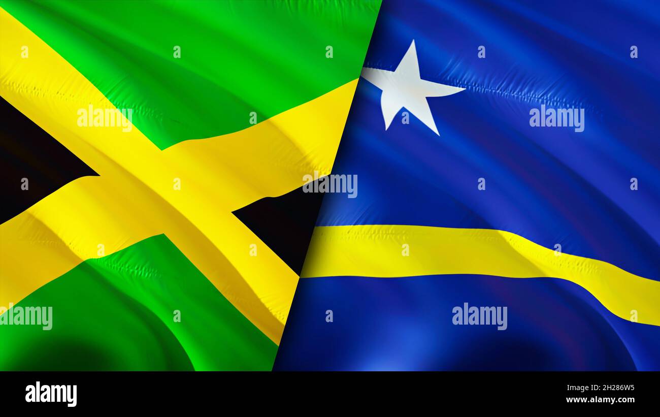 Jamaica and Curacao flags. 3D Waving flag design. Jamaica Curacao flag ...