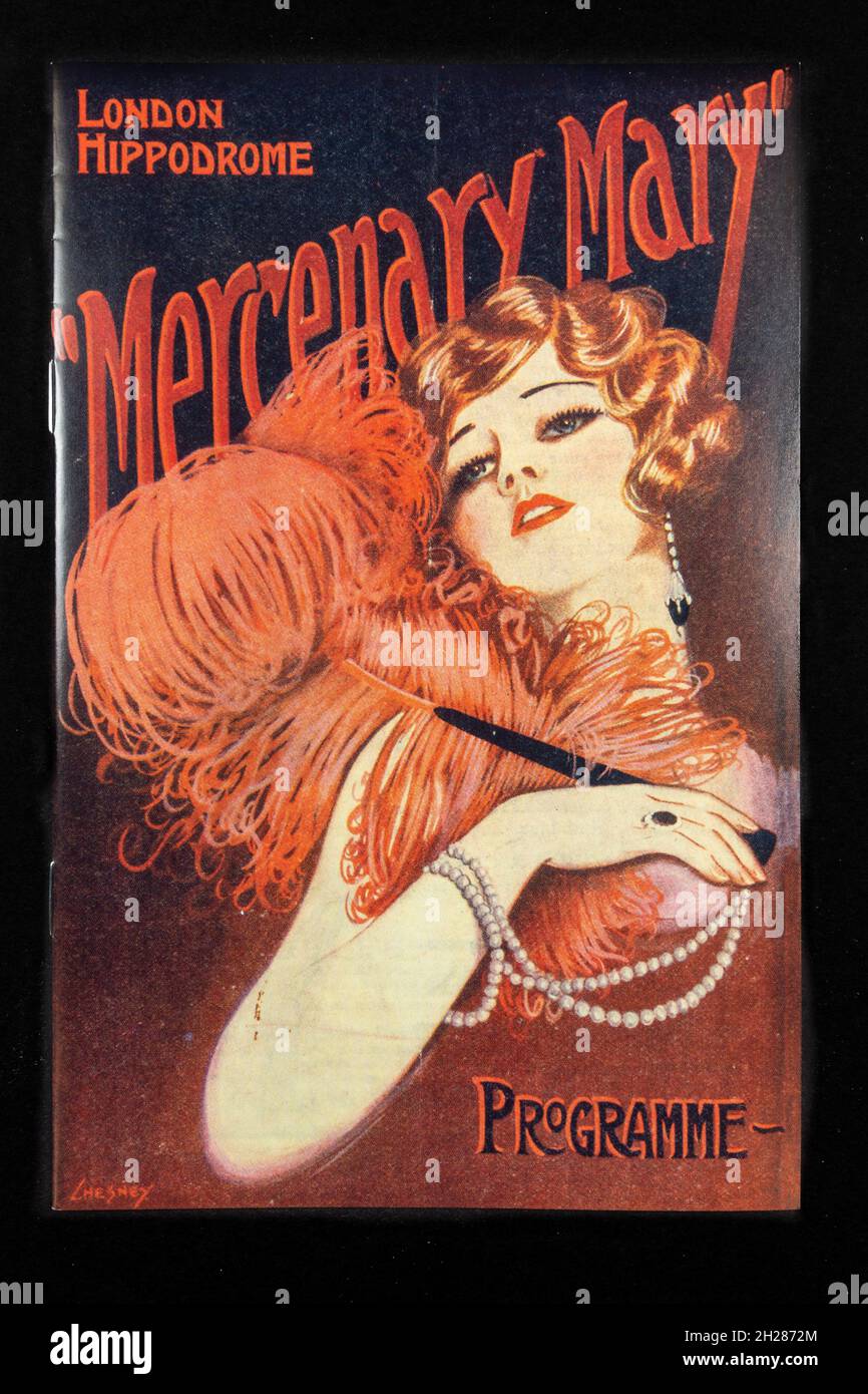 Front page of a (replica) 1920's programme for 'Mercenary Mary' at the London Hippodrome, UK. Stock Photo
