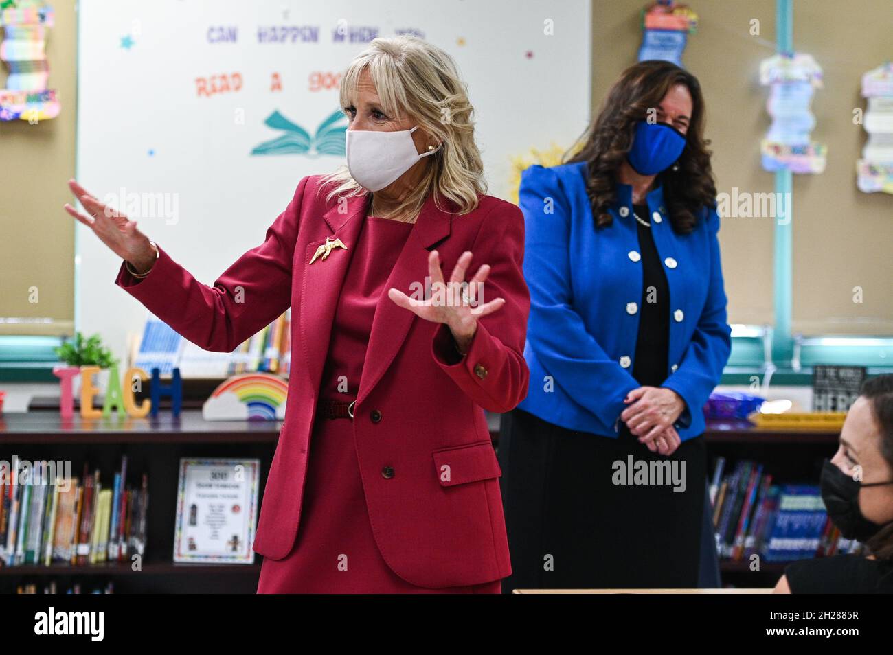 New York, USA. 20th Oct, 2021. First Lady Dr. Jill Biden visits PS 83
