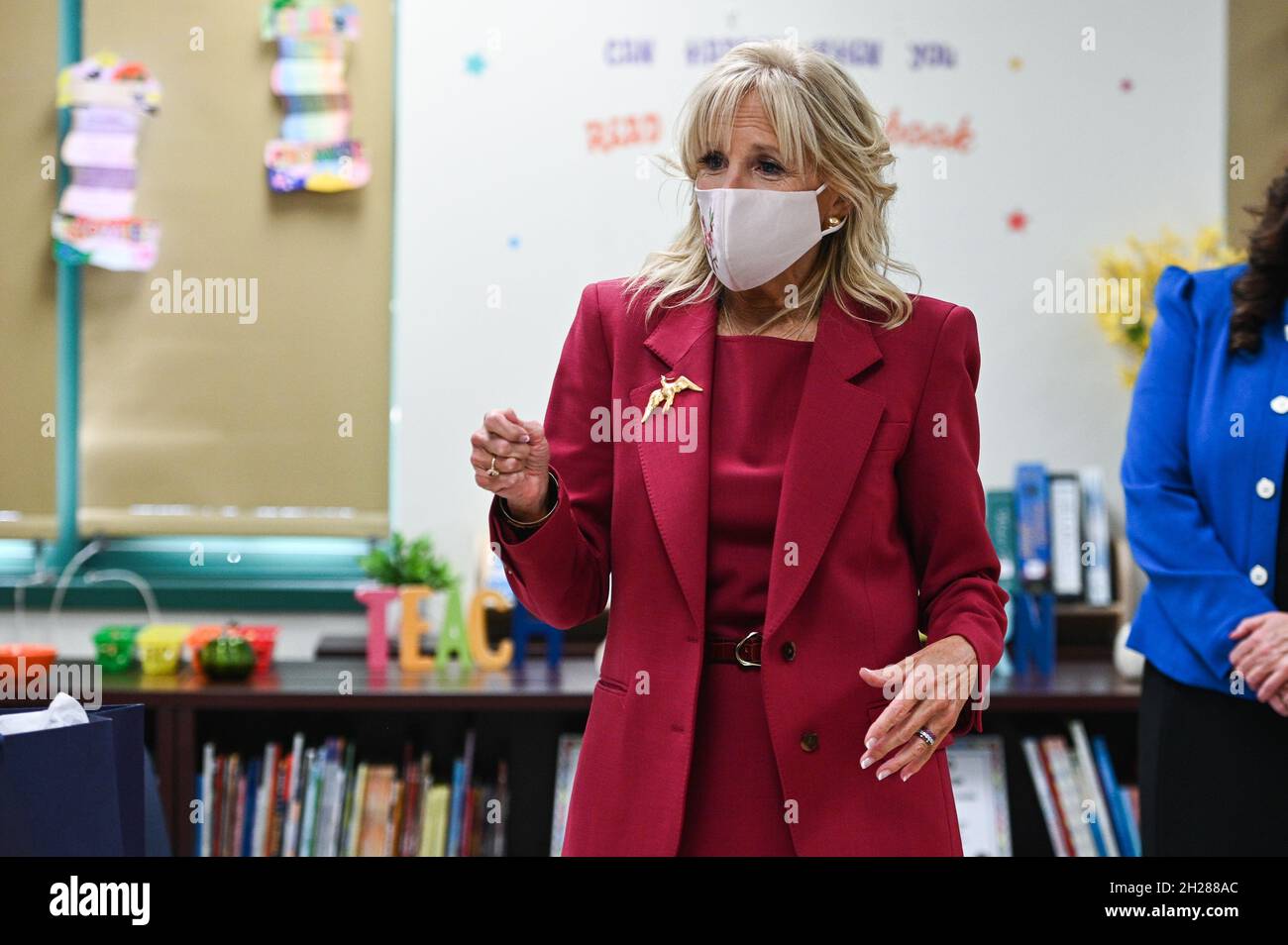 the Bronx, New York, Oct. 20, 2021. First Lady Dr. Jill Biden visits PS