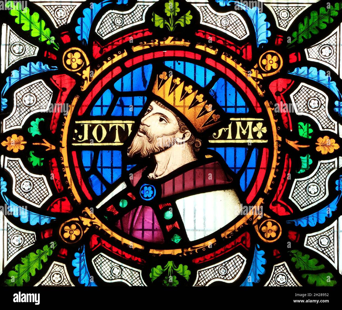 Jotham, King of Judah, detail from Story of Ruth, stained glass window by Robert Bayne of Heaton Butler & Bayne, 1862, Sculthorpe, Norfolk, England UK Stock Photo