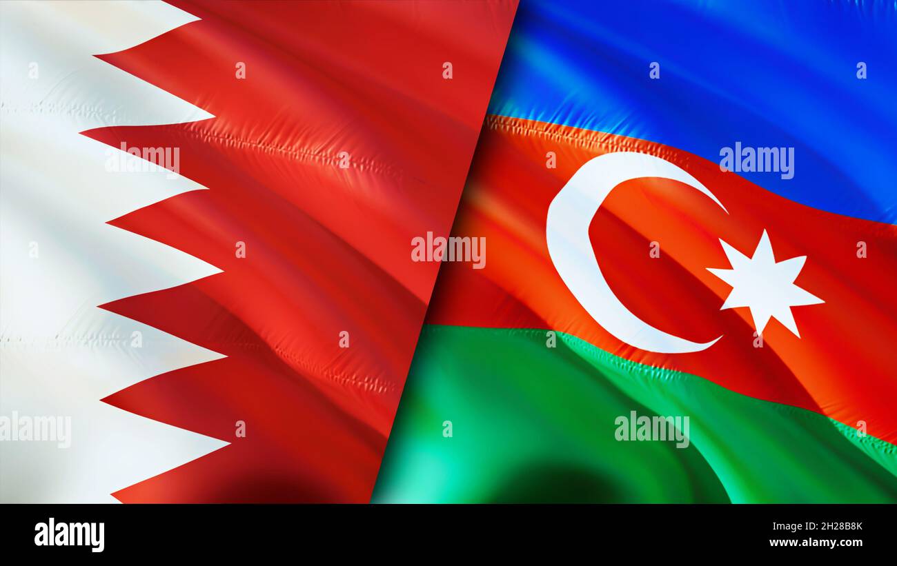 Bahrain and Azerbaijan flags. 3D Waving flag design. Azerbaijan Bahrain