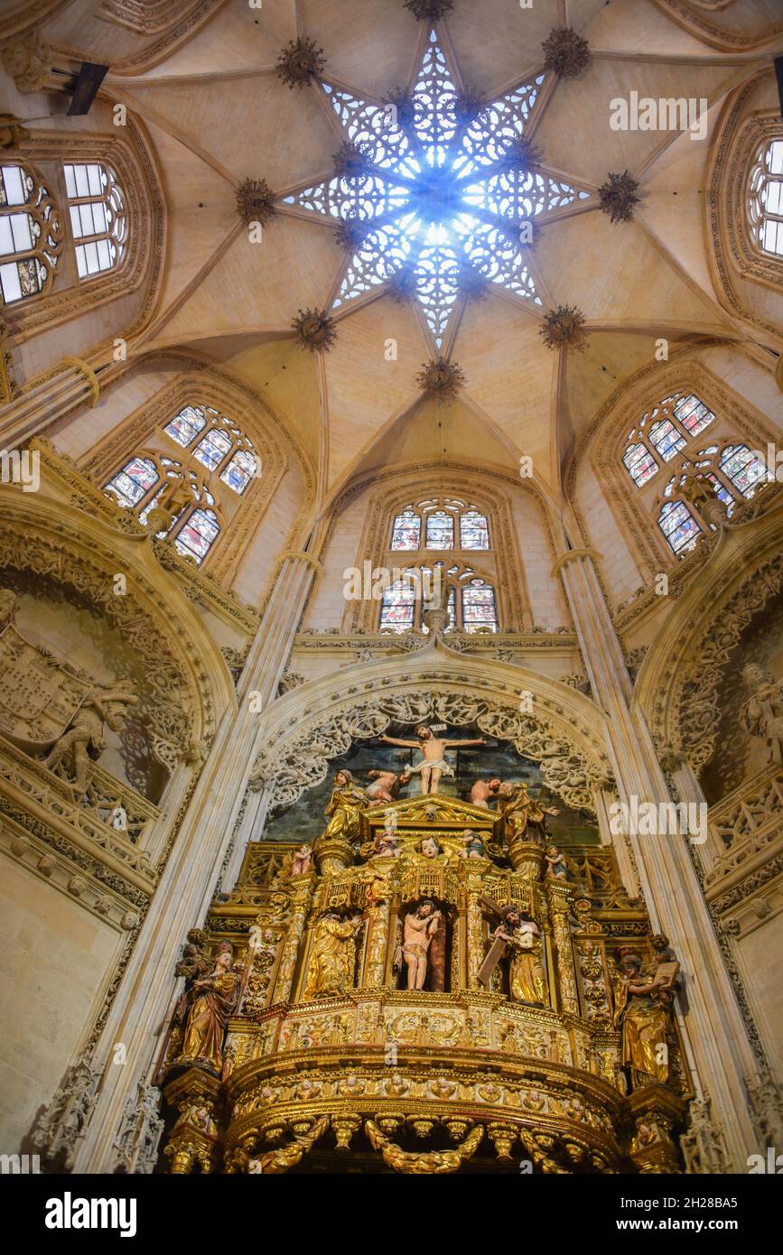 Burgos, Spain - 16 Oct, 2021: Ceiling of the Chapel of the Condestable in the Santa Maria Cathedral of Burgos, Castilla Leon Stock Photo