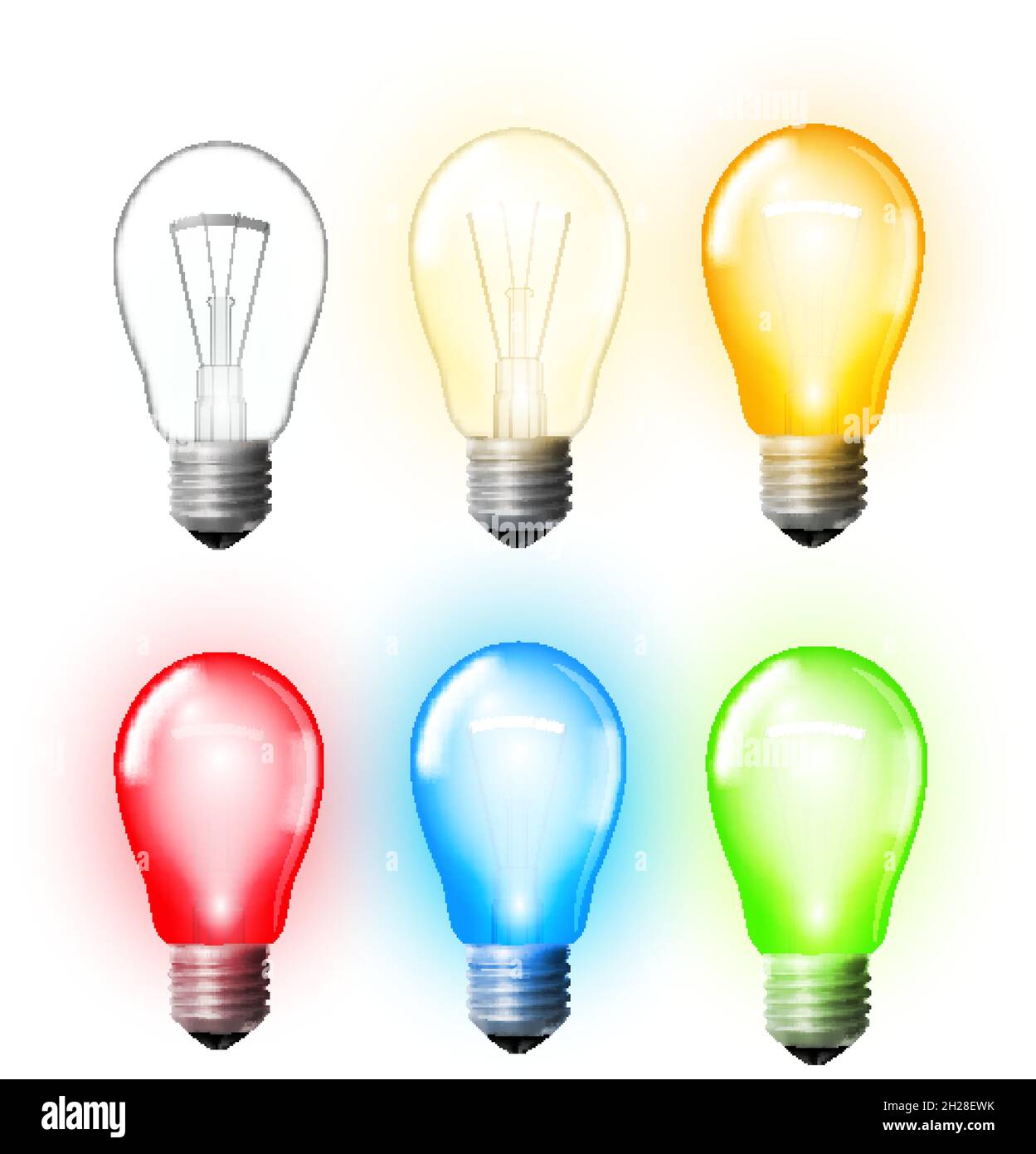 Colored glowing electric light bulbs vector set Stock Vector Image