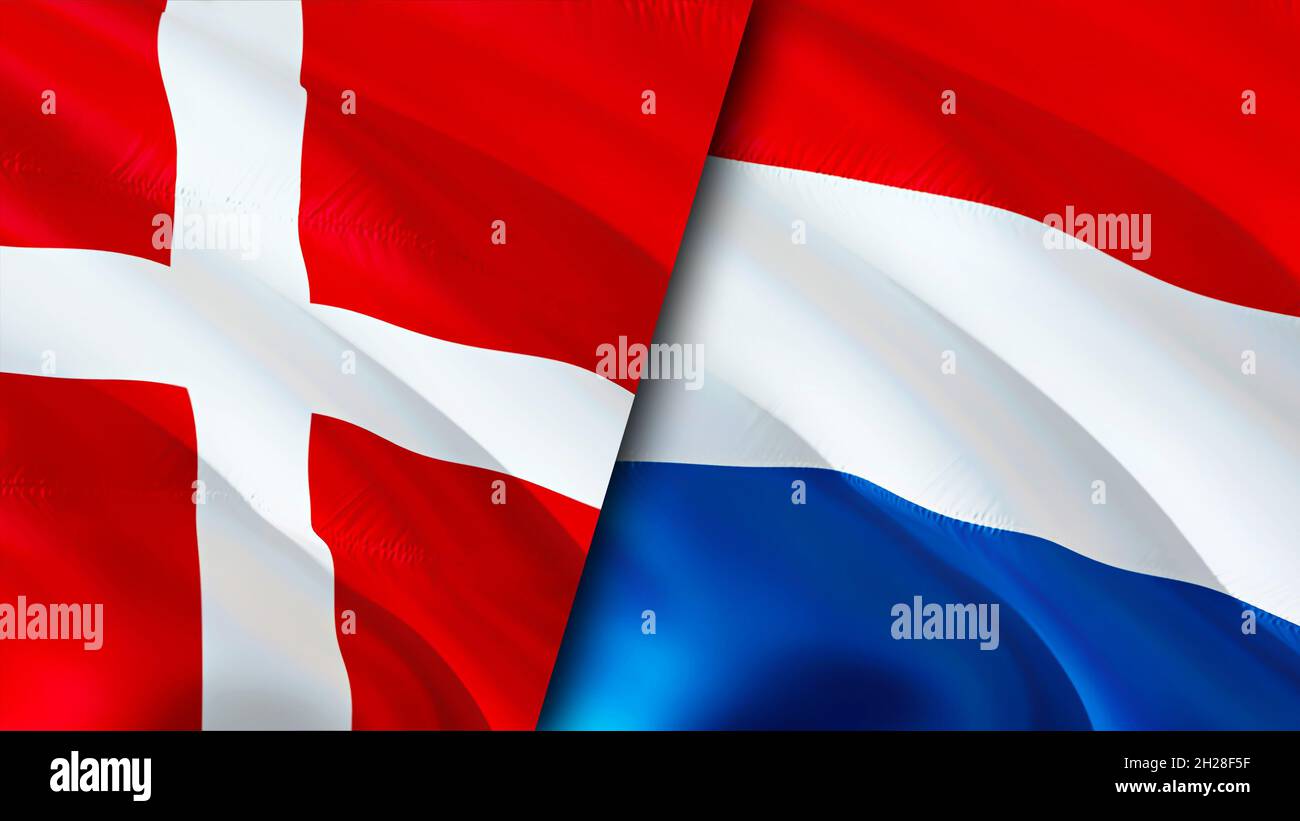 Denmark and Netherlands flags. 3D Waving flag design. Netherlands