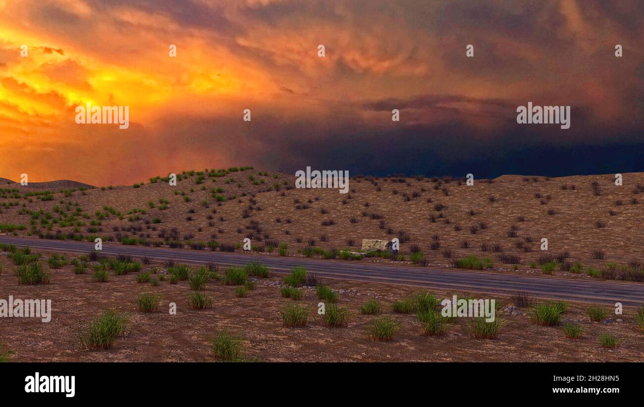 Long Road Stormy Sky, 3D Illustration, 3D Rendering Stock Photo - Alamy