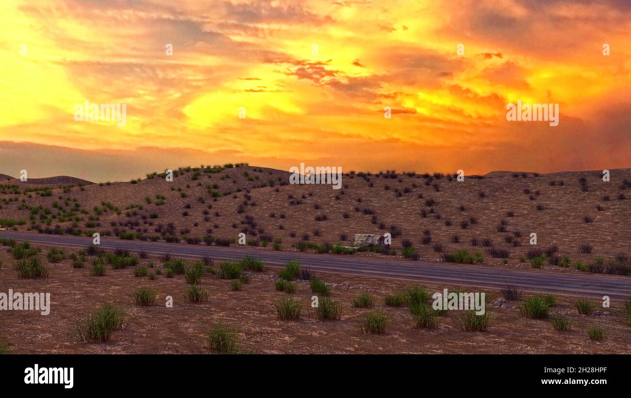 Long Road Stormy Sky, 3D Illustration, 3D Rendering Stock Photo - Alamy