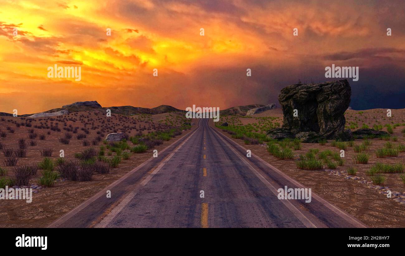 Long Road Stormy Sky, 3D Illustration, 3D Rendering Stock Photo - Alamy