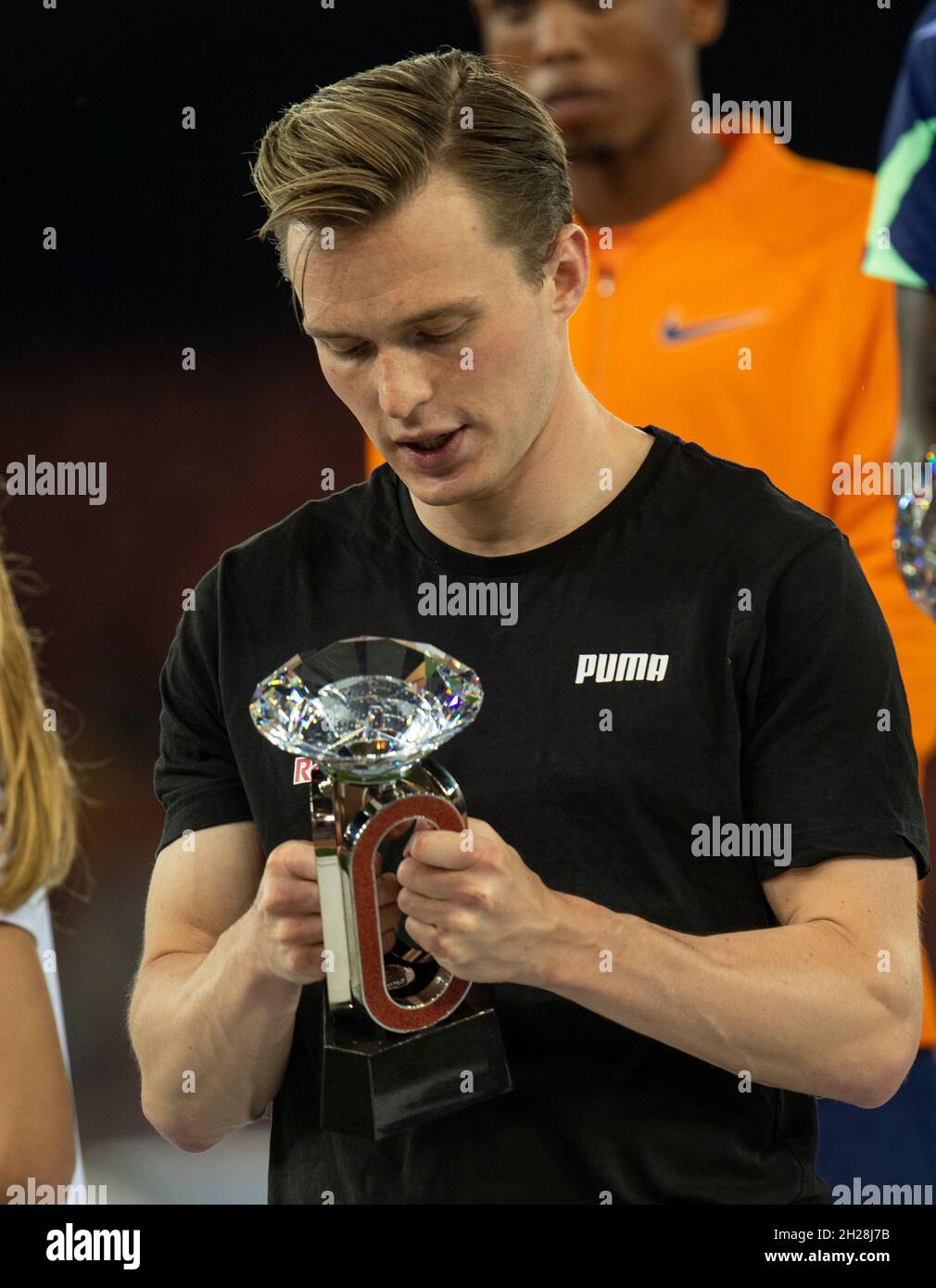 Karsten Warholm (NOR) one of the Diamond League winners celebrates