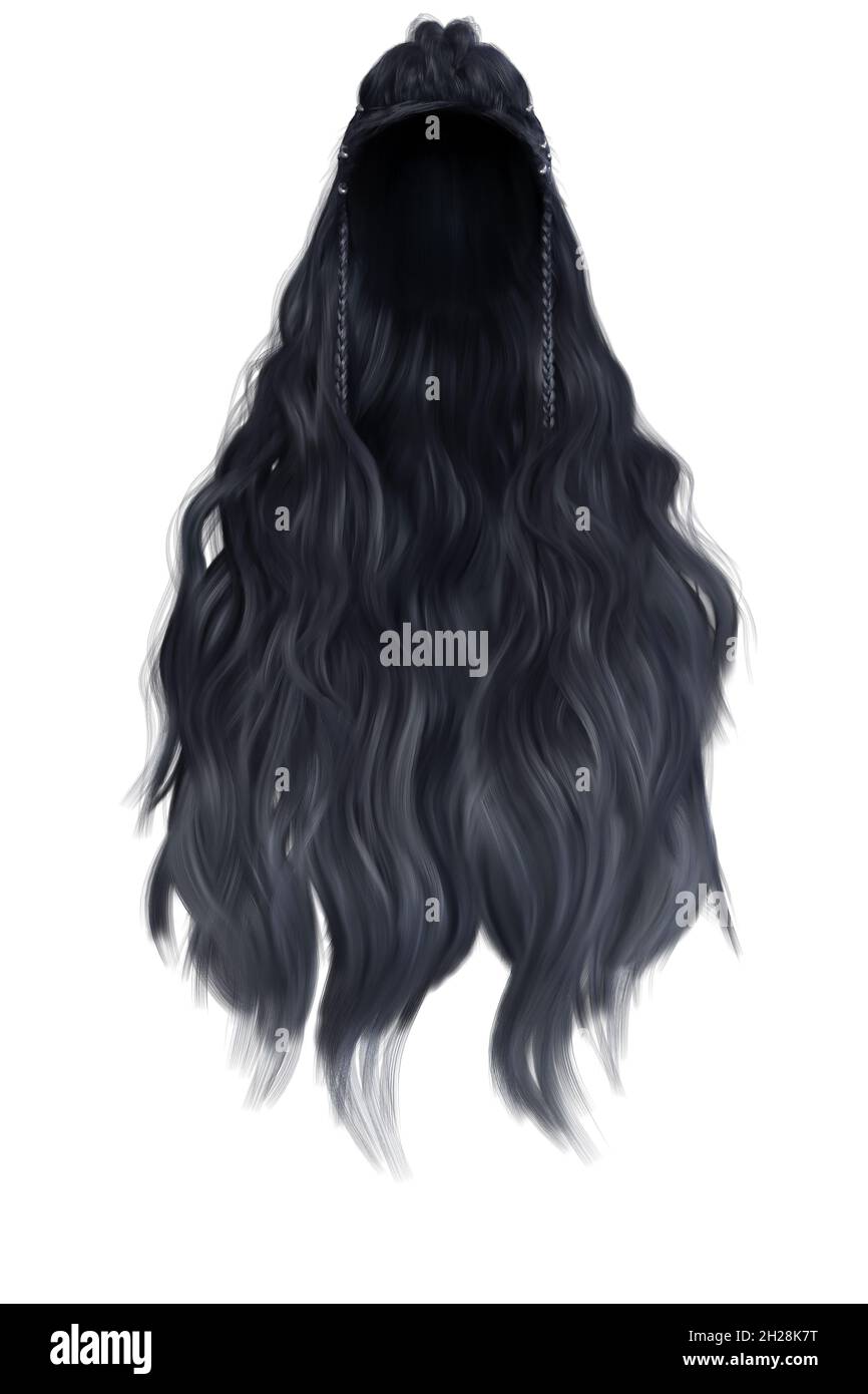 3d render, 3d illustration, fantasy long wavy hair on isolated white  background Stock Photo - Alamy