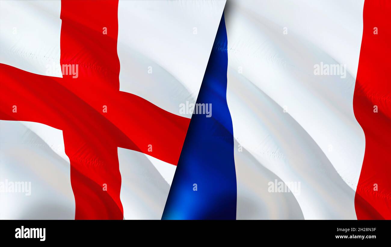 England and France flags. 3D Waving flag design. France England flag
