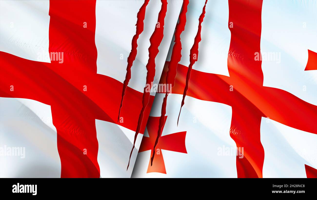 England and flags with scar concept. Waving flag,3D rendering