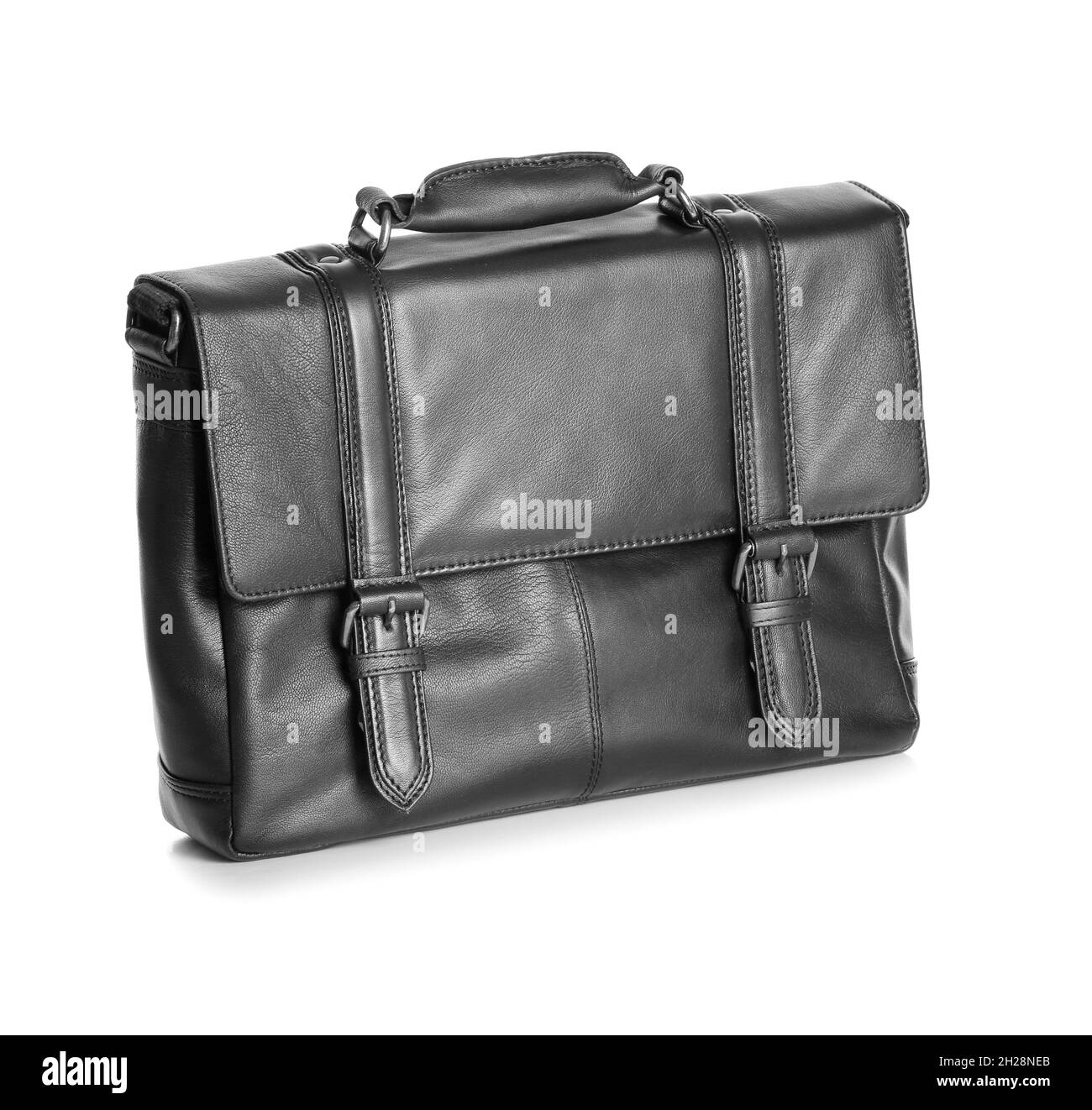 Black male leather briefcase on white background Stock Photo Alamy