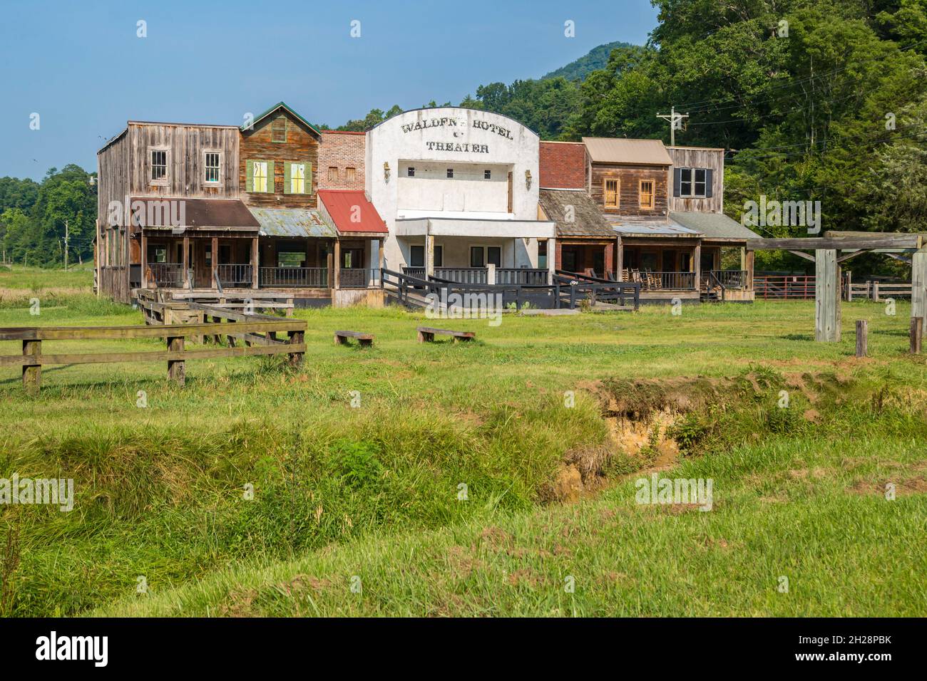 Old Walden's Hotel and Theater props at Walden Creek Stables in Pigeon Forge, Tennessee Stock Photo