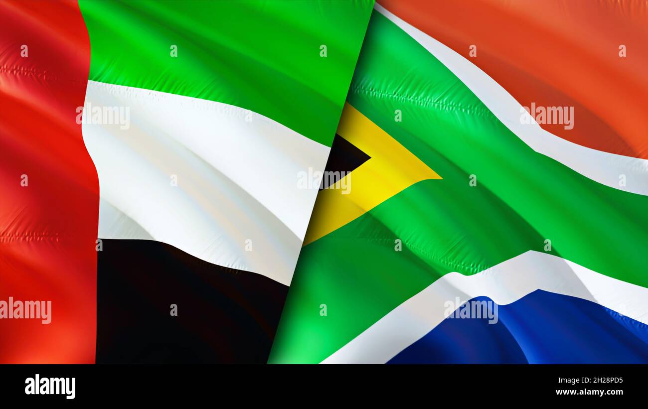 Emirates and South Africa flags. 3D Waving flag design. South Africa ...