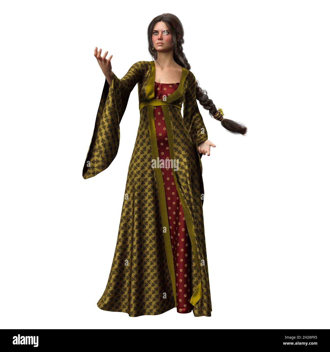 Medieval Fantasy Warrior Woman on isolated white background, 3D illustration, 3D Rendering Stock Photo