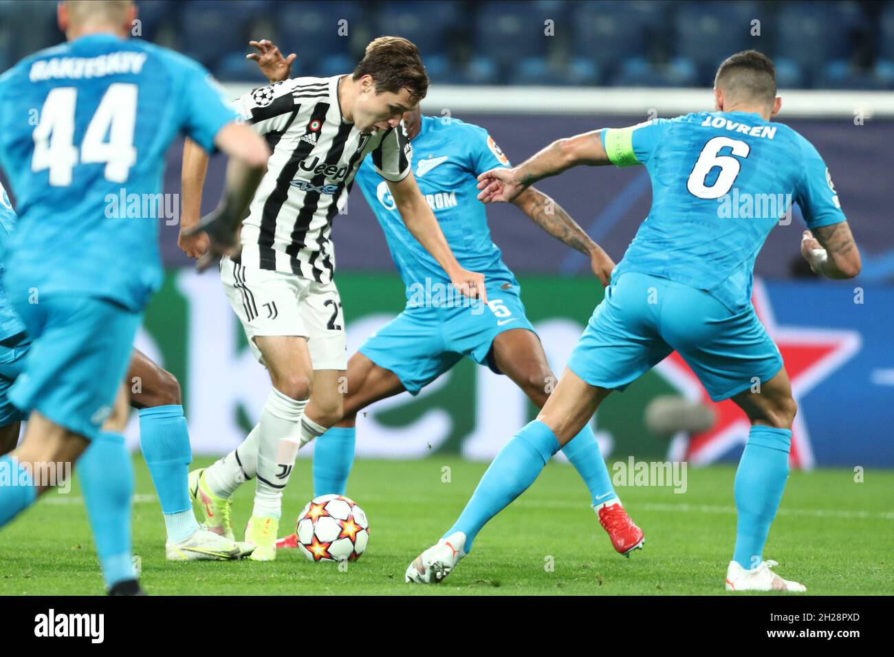 forward Kaio Jorge of FC Juventus in action during UEFA Champions League Group stage - Group H match FC Zenit v FC Juventus at Gazprom Arena in Saint Petersburg. SAINT PETERSBURG,  - OCTOBER 20: (Photo by Anatoliy Medved) Stock Photo