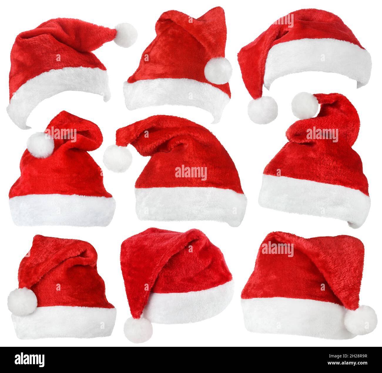 Set of red Christmas Santa Claus hat isolated on white background Stock Photo