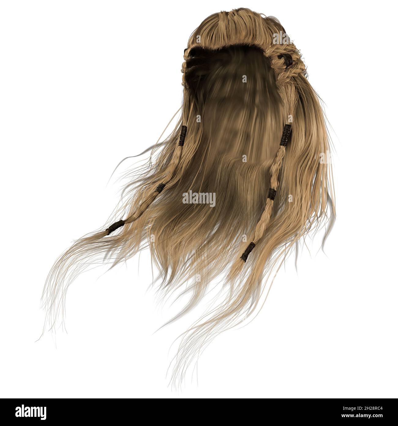 3d render, 3d illustration, fantasy long hair on isolated white ...
