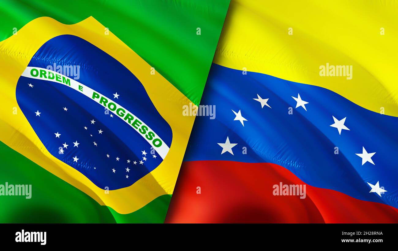 Brazil and Venezuela flags. 3D Waving flag design. Brazil Venezuela flag, picture, wallpaper. Brazil vs Venezuela image,3D rendering. Brazil Venezuela Stock Photo