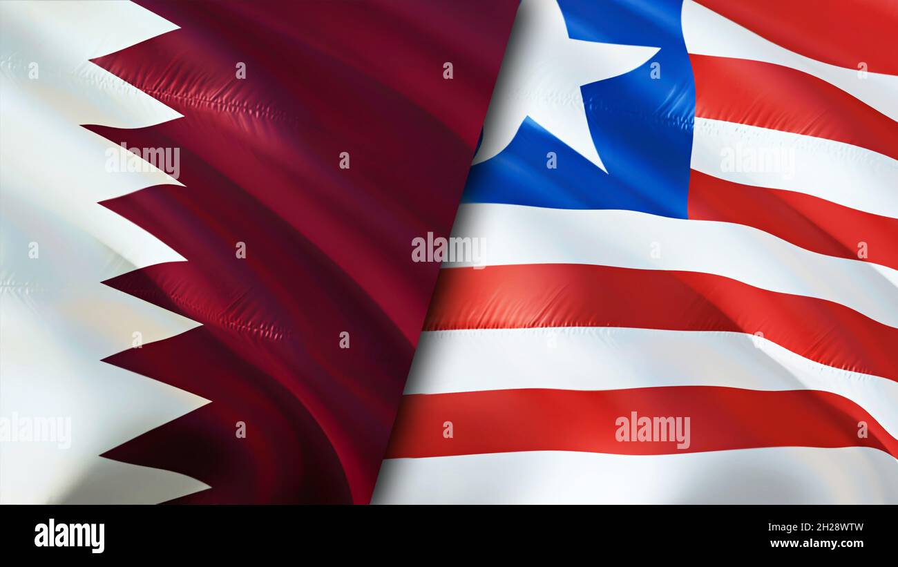 Qatar and Liberia flags. 3D Waving flag design. Liberia Qatar flag,  picture, wallpaper. Qatar vs Liberia image,3D rendering. Qatar Liberia  relations a Stock Photo - Alamy