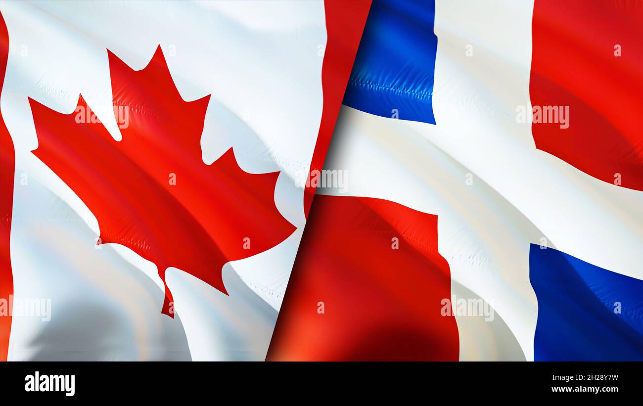 Canada and Dominican Republic flags. 3D Waving flag design. Canada