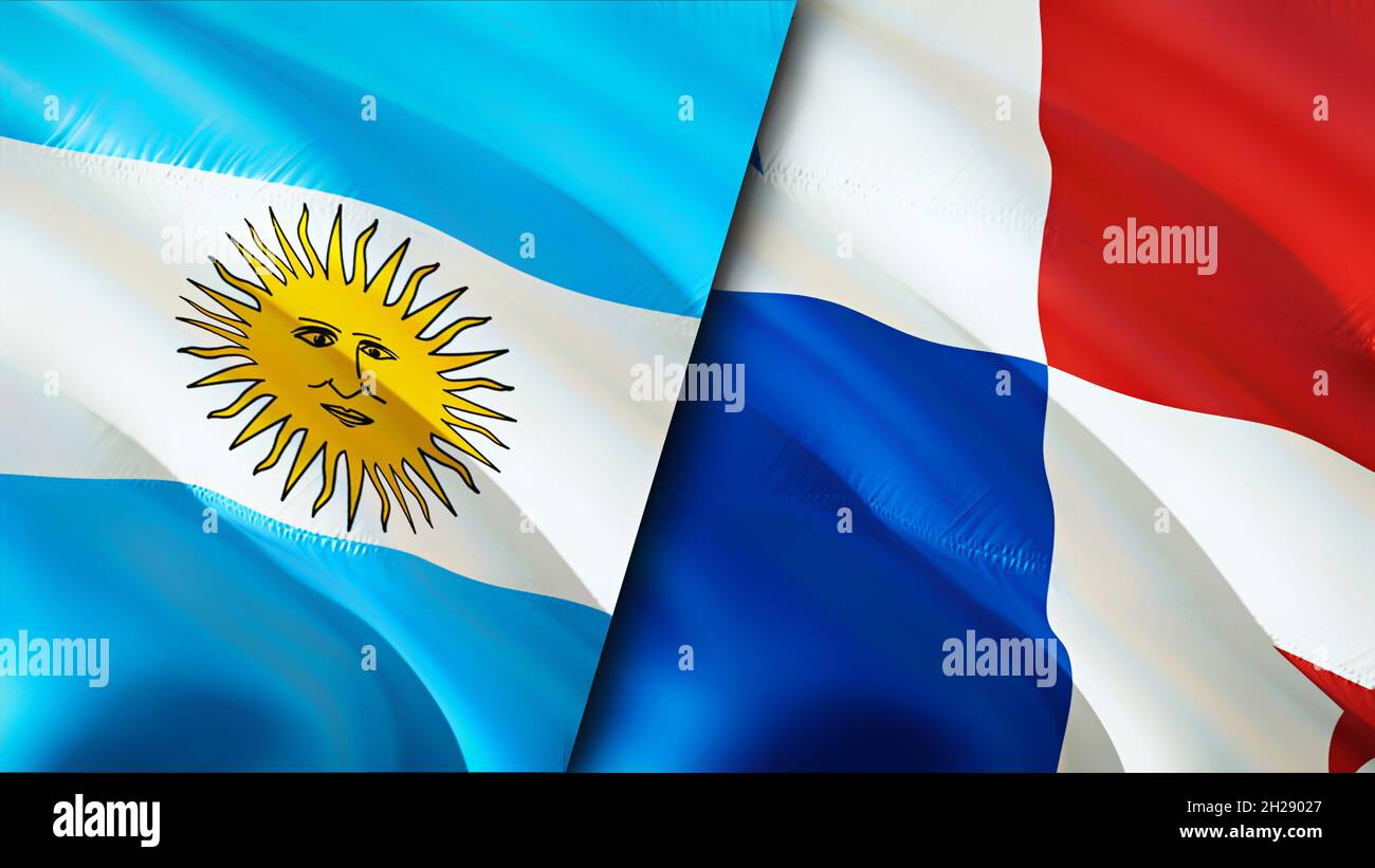 Argentina and Panama flags. 3D Waving flag design. Argentina Panama flag, picture, wallpaper. Argentina vs Panama image,3D rendering. Argentina Panama Stock Photo