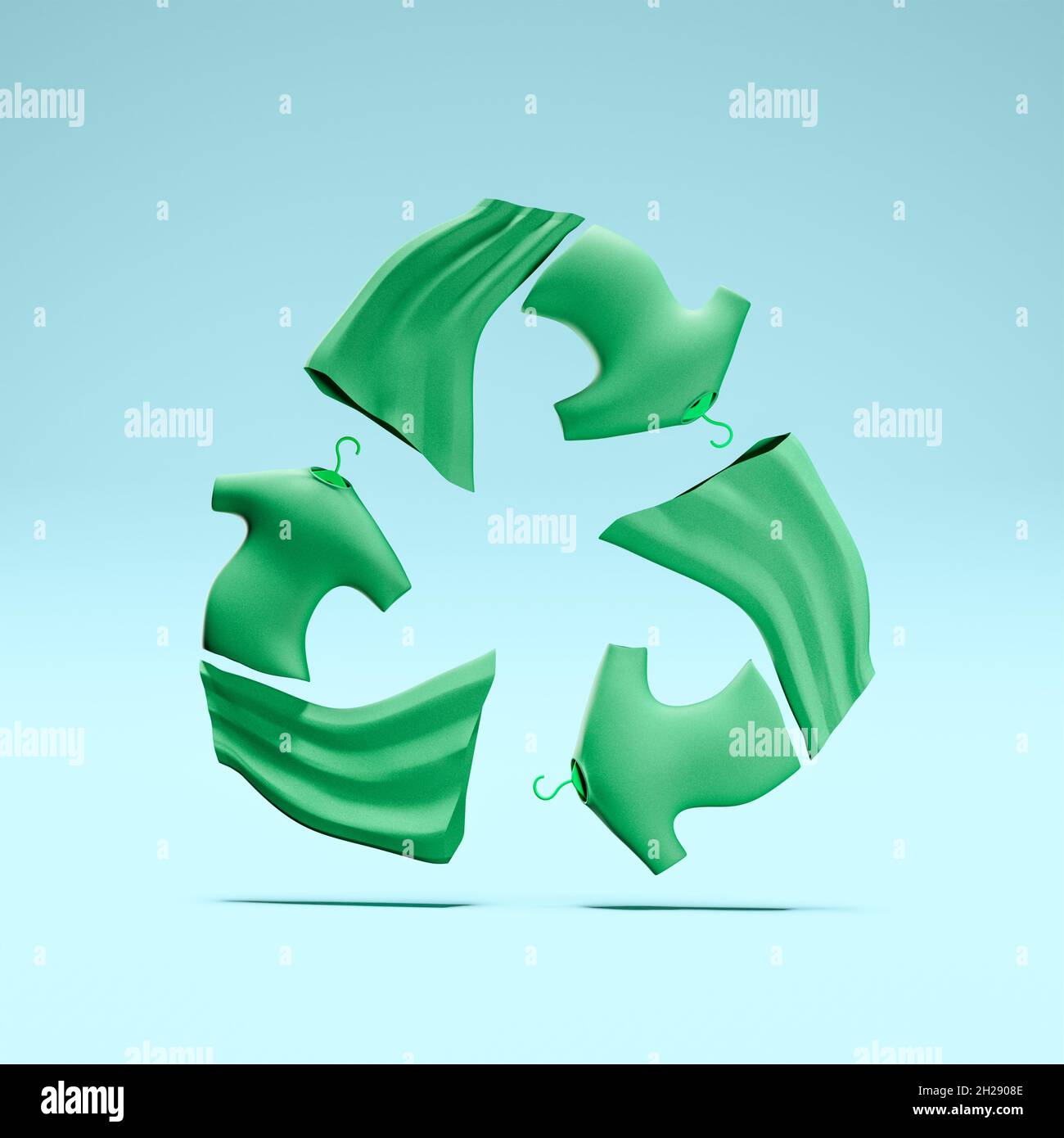 3D illustration recycle clothes and textiles icon symbol, sustainable and ethical fashion to reduce waste. 3D render Stock Photo