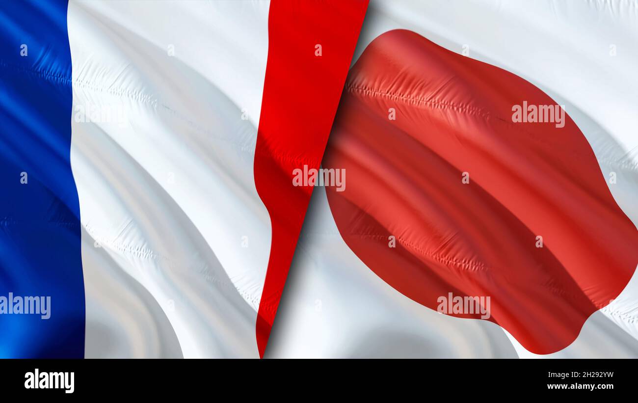 France and Japan flags. 3D Waving flag design. France Japan flag ...