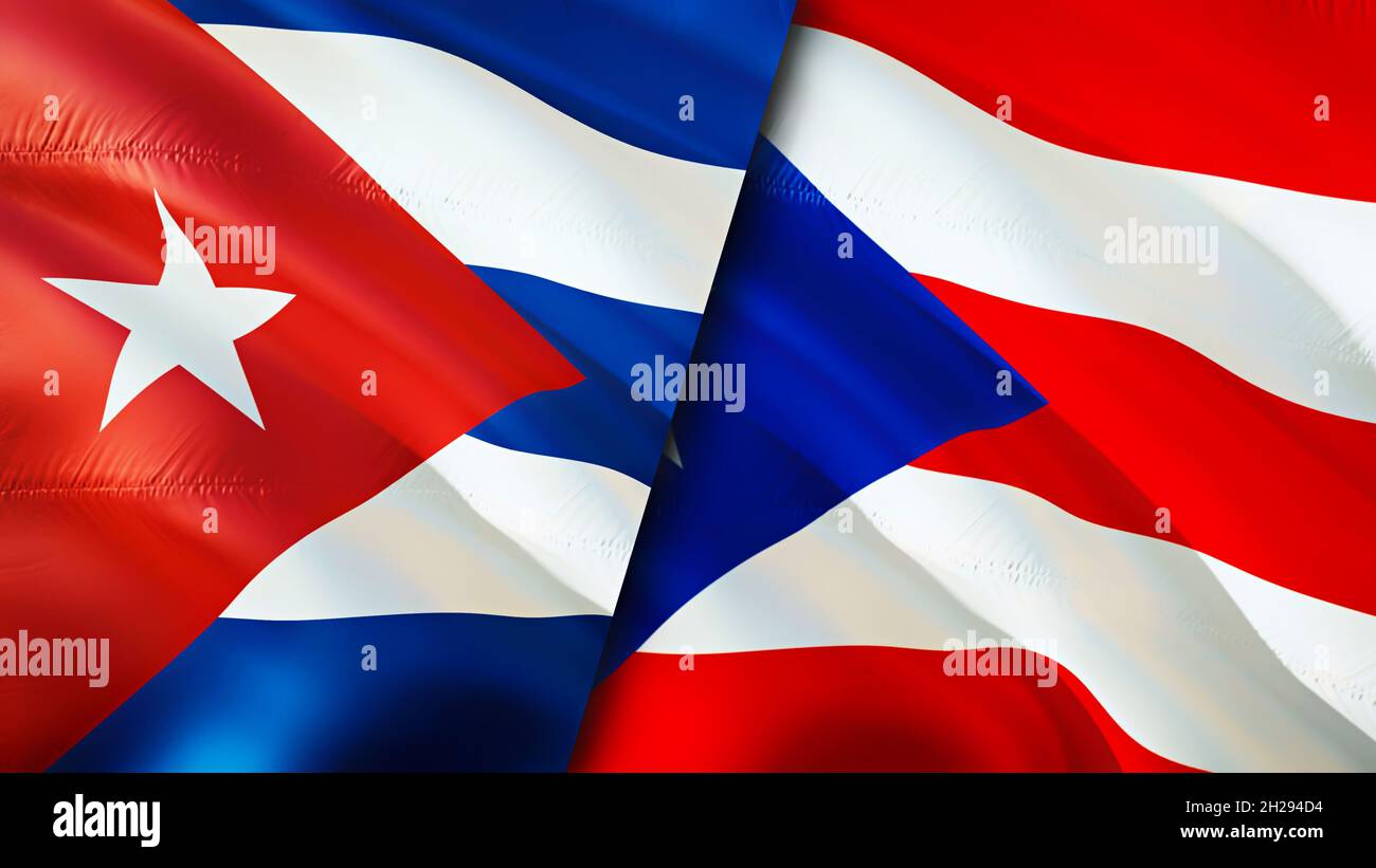 Cuba and Puerto Rico flags. 3D Waving flag design. Cuba Puerto Rico flag,  picture, wallpaper. Cuba vs Puerto Rico image,3D rendering. Cuba Puerto Rico  Stock Photo - Alamy
