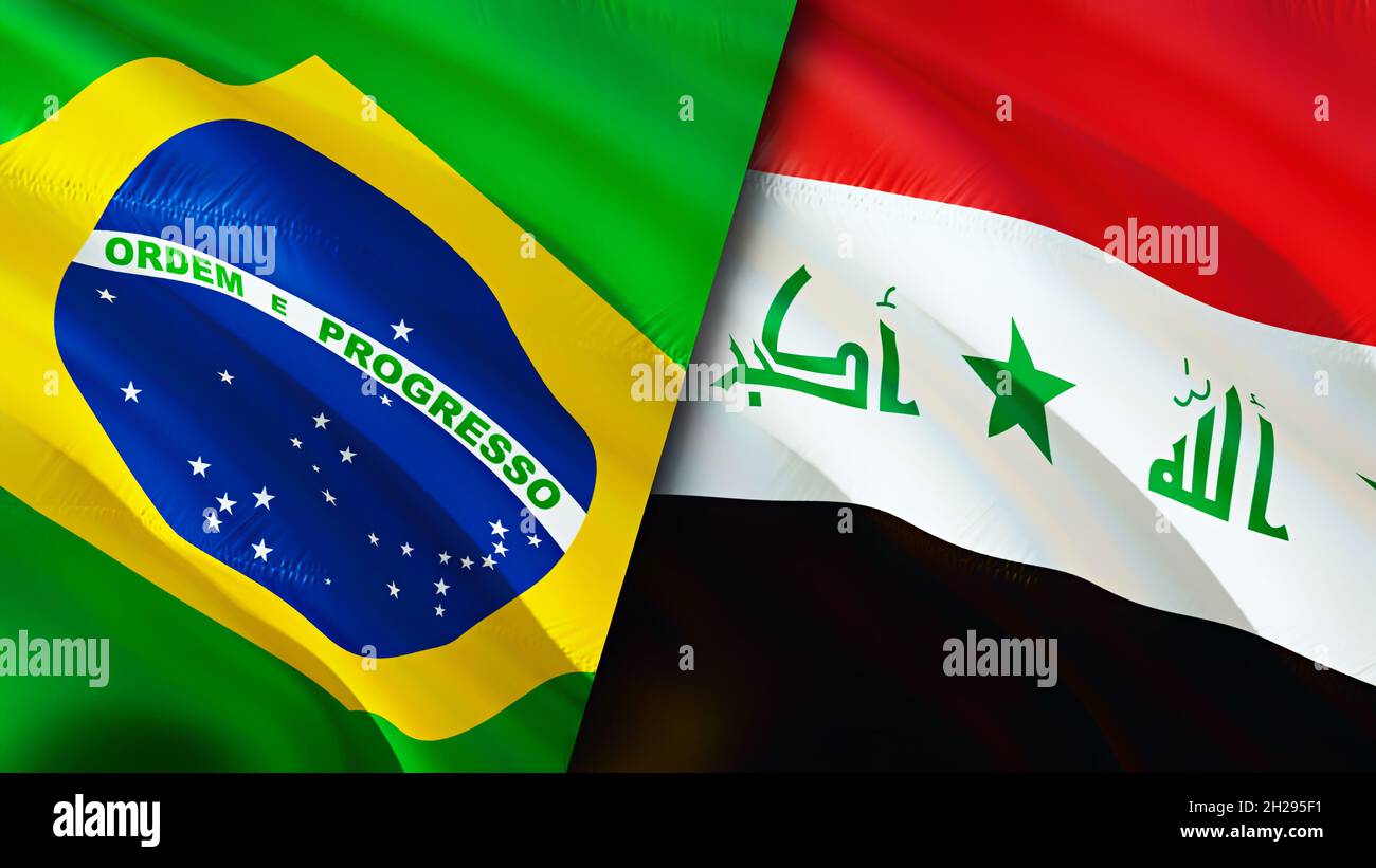 Brazil and Iraq flags. 3D Waving flag design. Brazil Iraq flag, picture