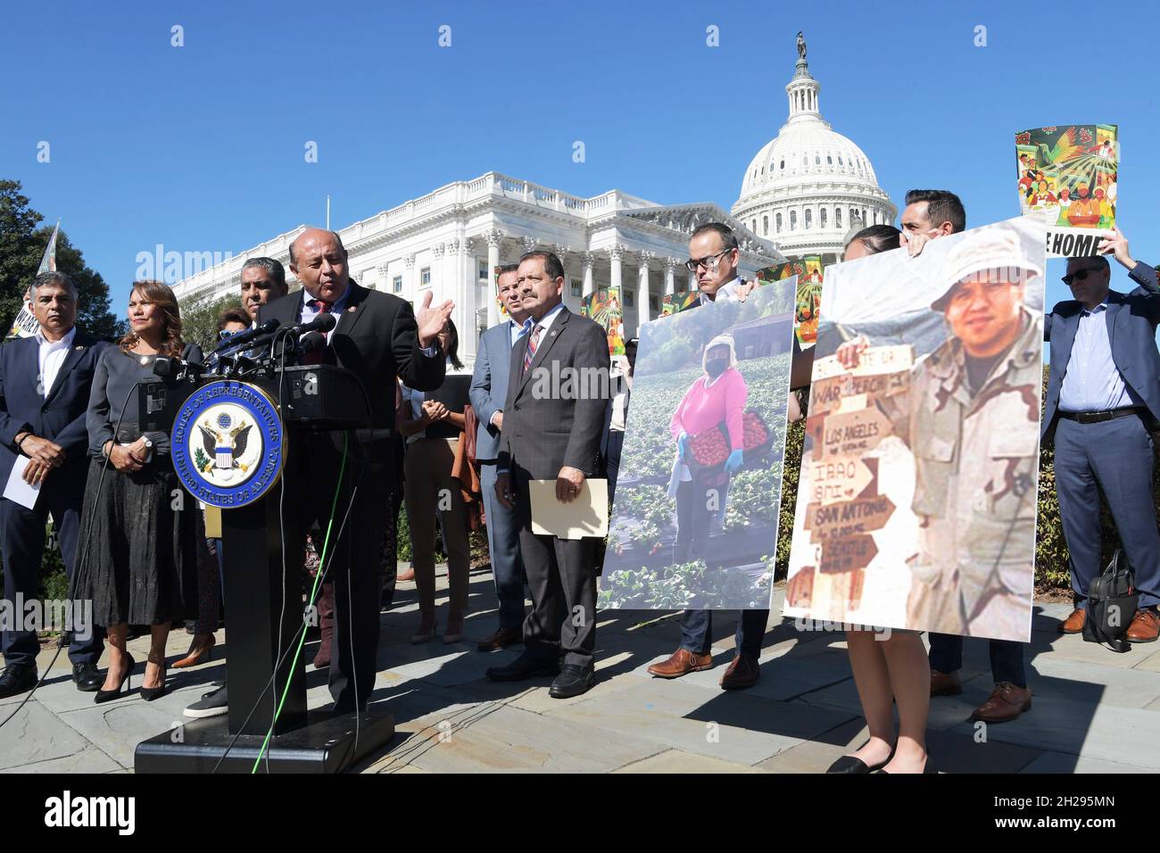 Washington Dc, United States. 20th Oct, 2021. US Representative, Lou Correa (D-CA) alongside other House members talk about Protection for Undocumented Communities during a press conference at House Triangle/Capitol Hill. Credit: SOPA Images Limited/Alamy Live News Stock Photo