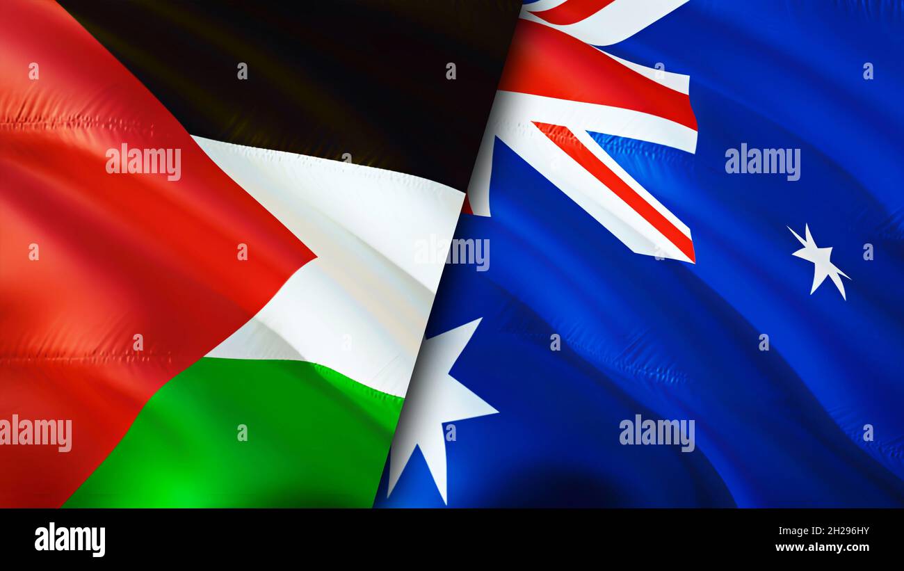 Palestine and Australia flags. 3D Waving flag design. Palestine