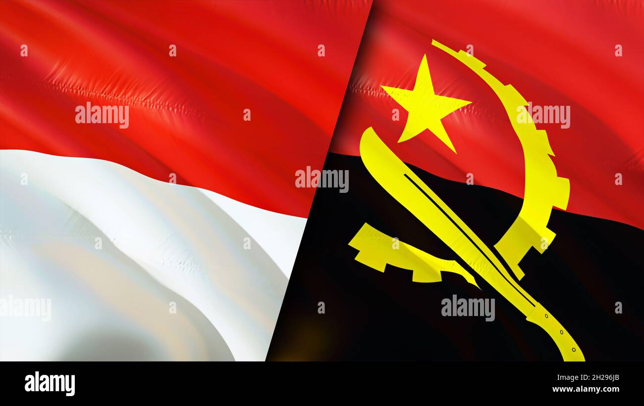 Indonesia and Angola flags. 3D Waving flag design. Indonesia Angola